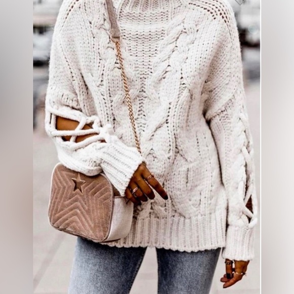 BOUTIQUE COMFY CABLEKNIT BOHO OVERSIZED  SWEATER - M & L - BRAND NEW ! - Picture 2 of 10